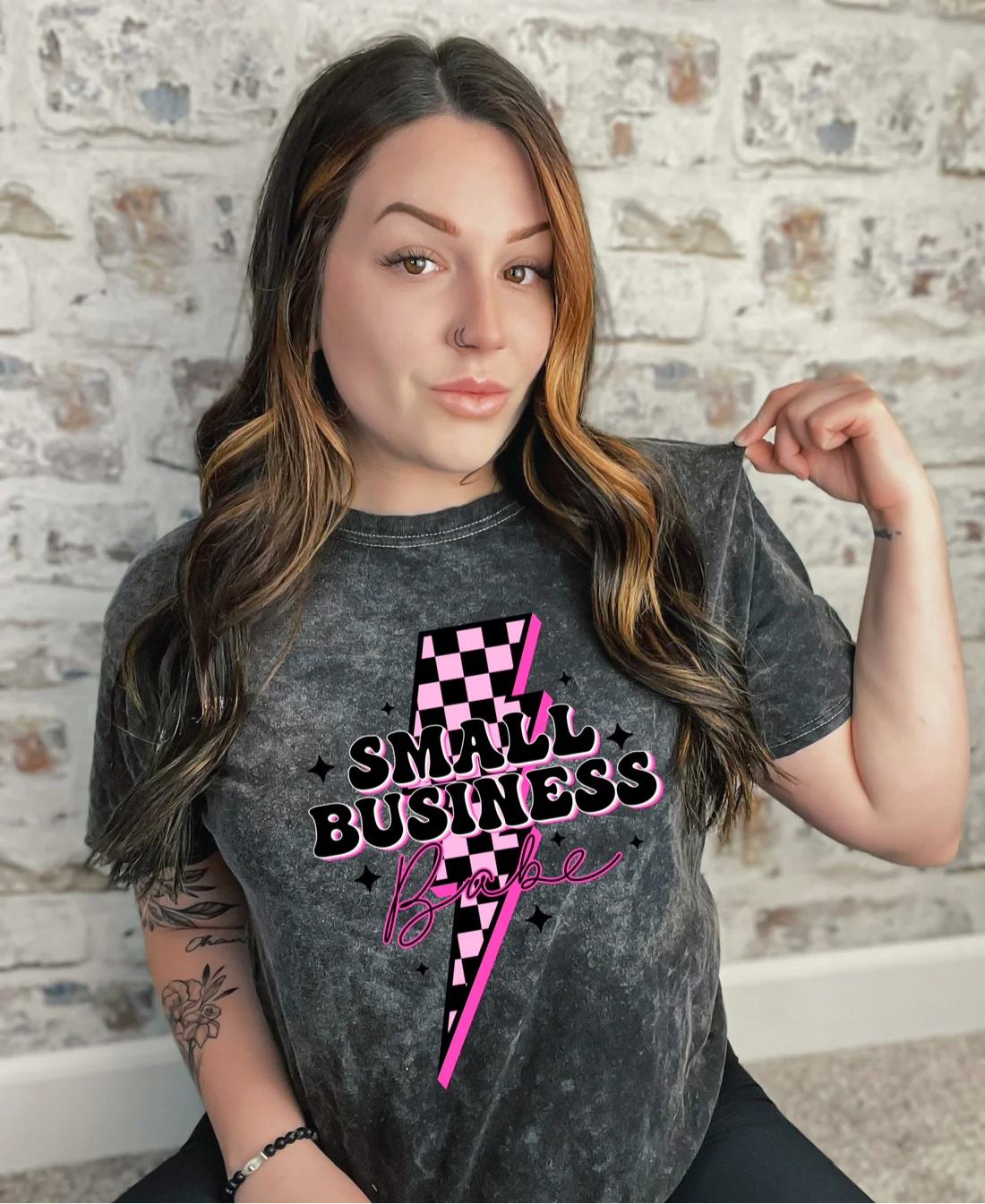 Small Business Babe Checkered Lightning Bolt