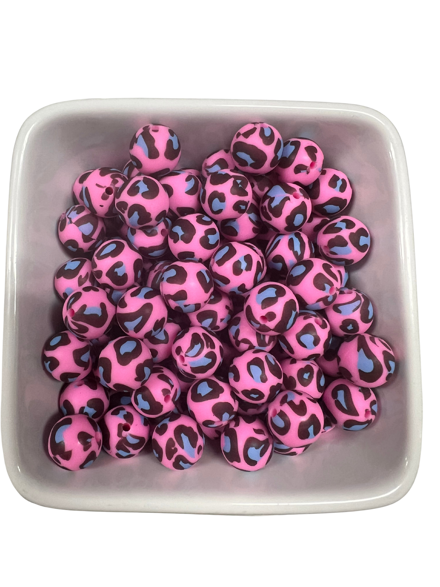 Pink & Blue Leopard: 15mm Silicone Bead