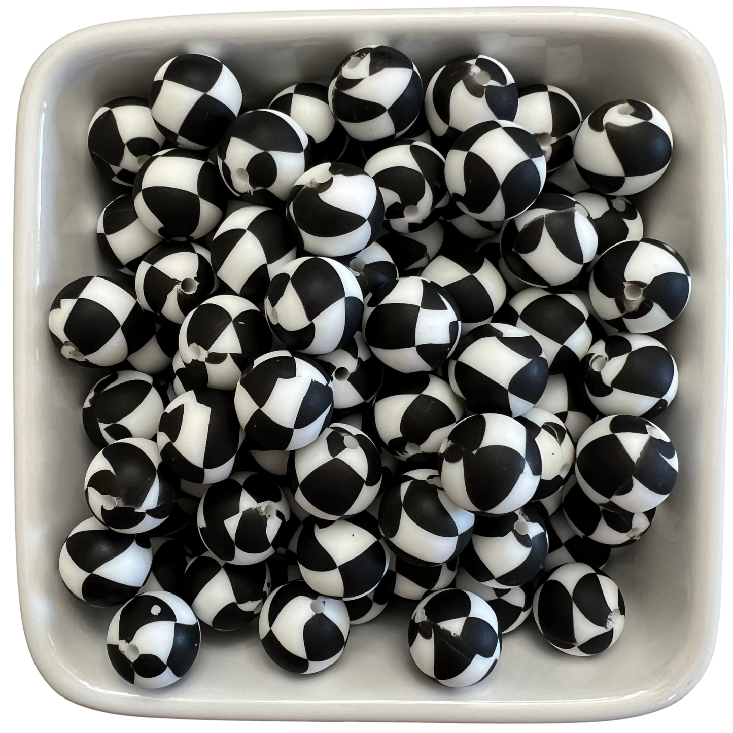 Black & White Checkerboard: 15mm Silicone Bead