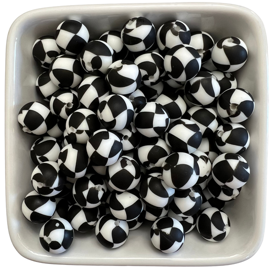 Black & White Checkerboard: 15mm Silicone Bead