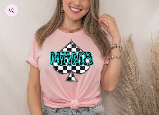 Mama Teal Checkered Spade