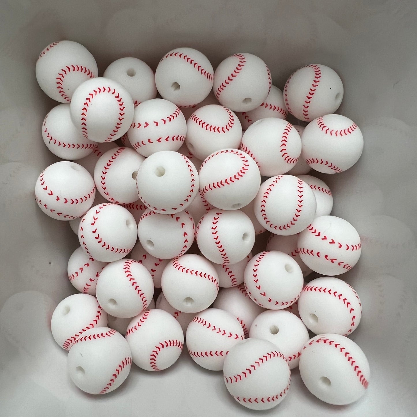 Baseball: 15mm Silicone Bead