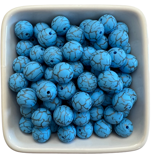 Blue Lightning: 15mm Silicone Bead