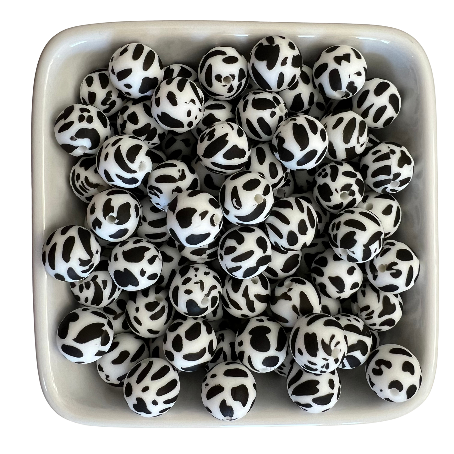 Black & White Cow: 15mm Silicone Bead