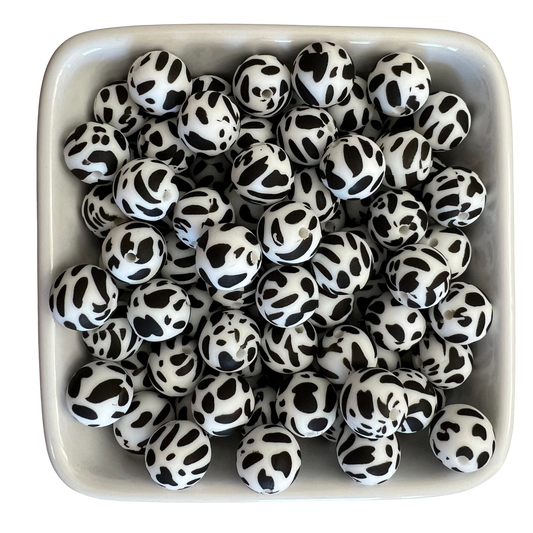 Black & White Cow: 15mm Silicone Bead