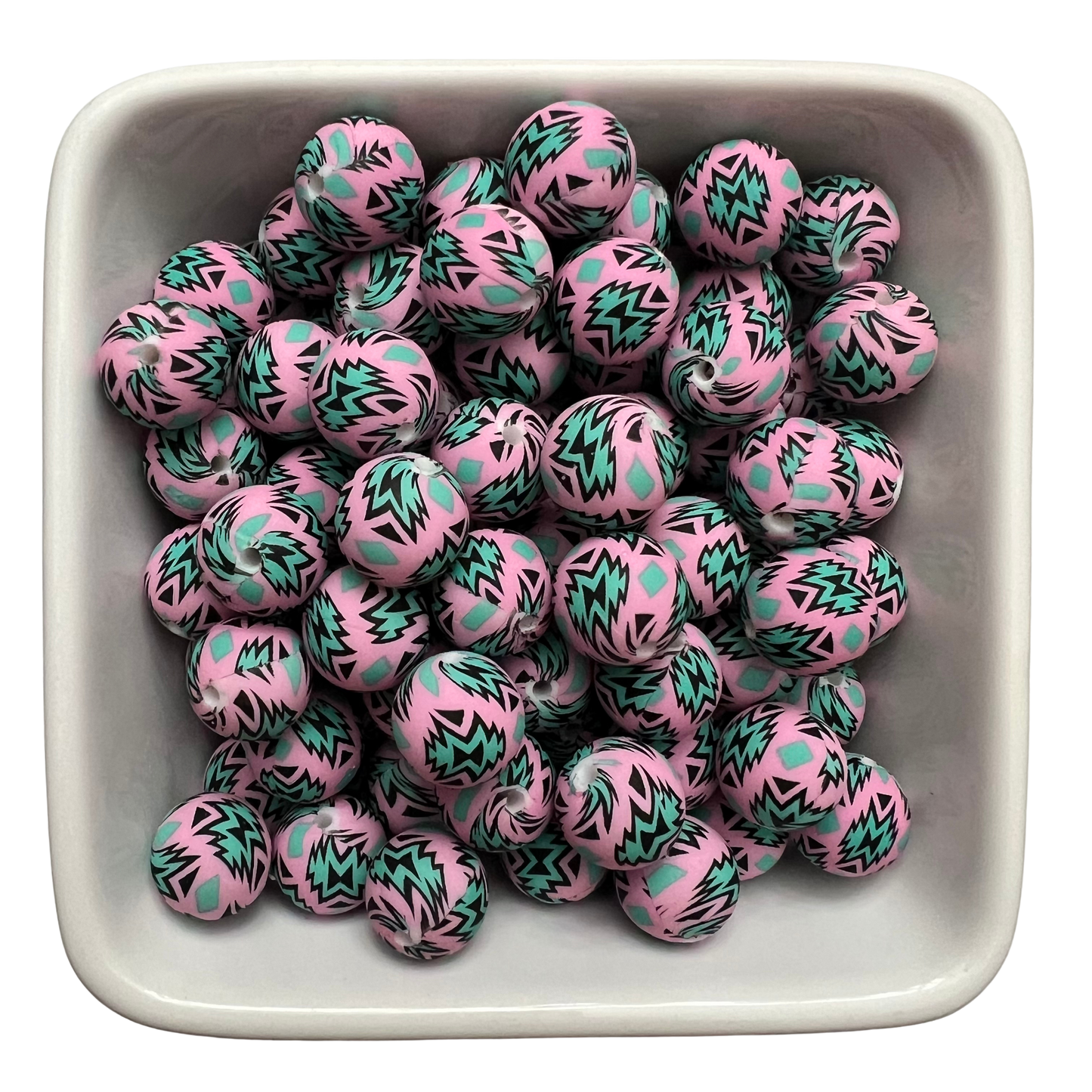 Pink & Teal Aztec: 15mm Silicone Bead